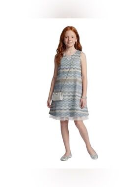 Knit Works Girls Blue Silver Metallic Textured Party Summer Dress Size 10 NWT